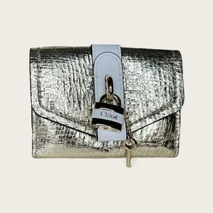 CHLOÉ Women's Mini Aby Metallic Leather Wallet Gold NEW